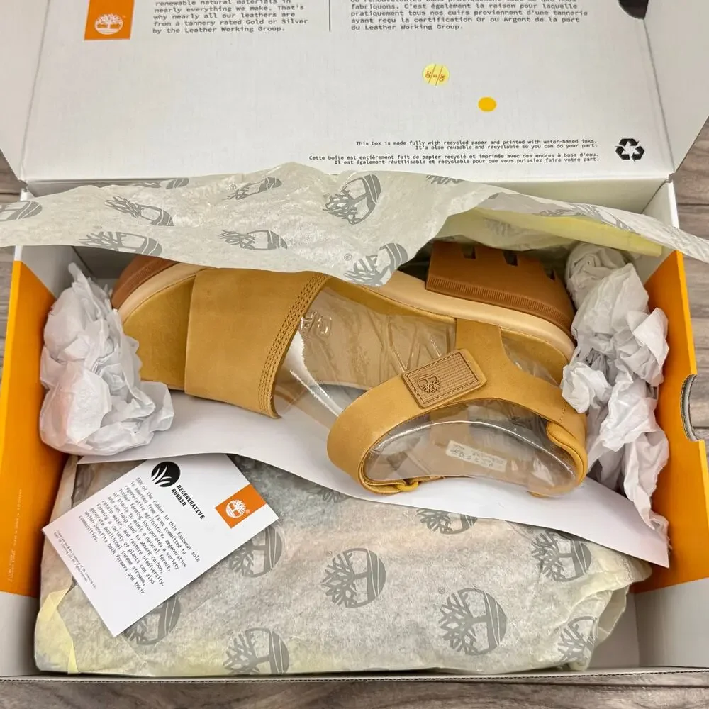 NIB Timberland Everleigh 9M Lug Sole Ankle Strap Sandal Wheat Nubuck - Picture 8 of 10